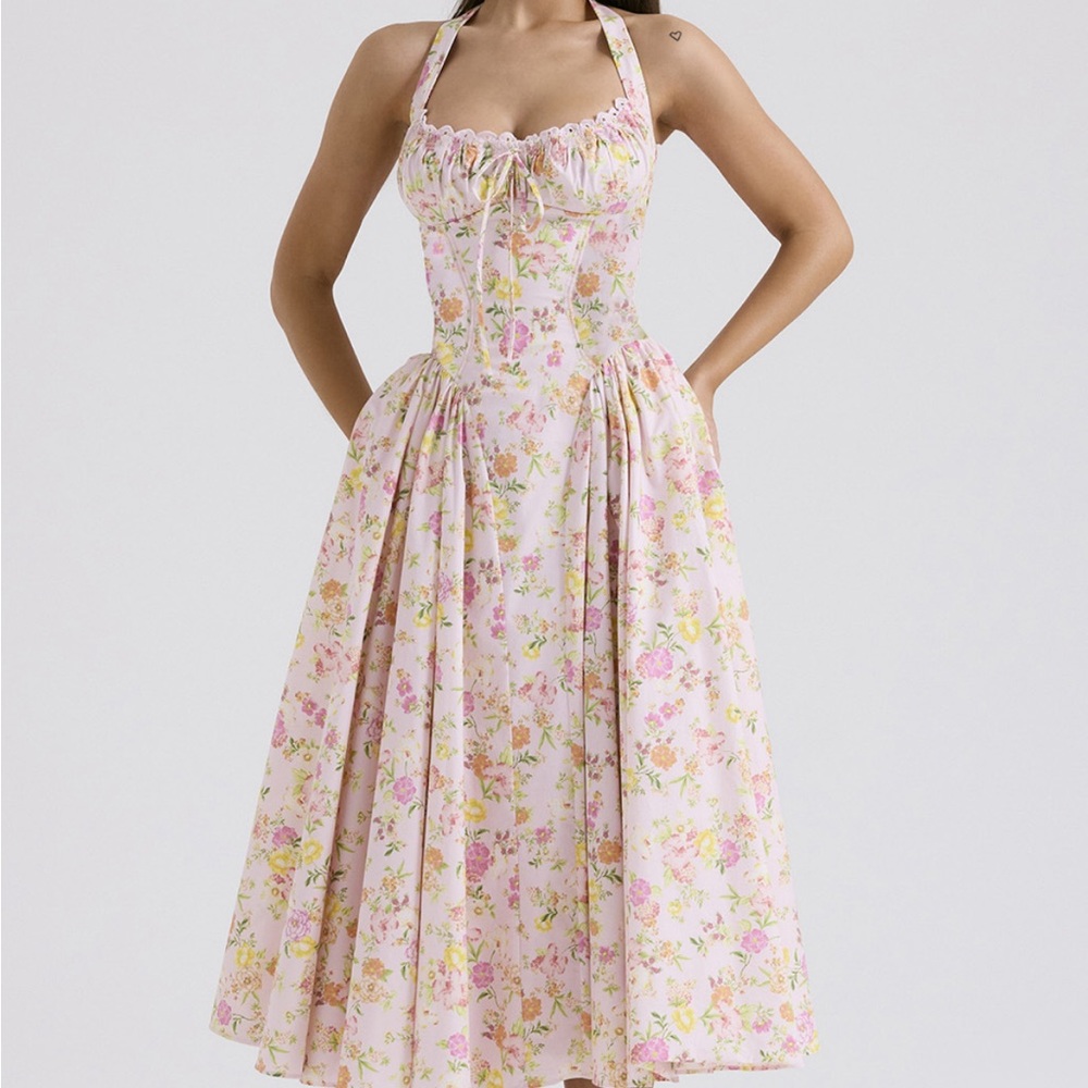 Lace Trim Floral Halter dress